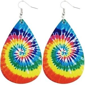 Bohemian Rainbow Tie Dye Leather Drop Earrings Colorful Earrings‎